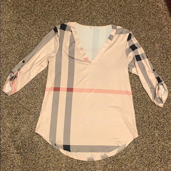 Elevesee 2/3 sleeve plaid V-neck pullover - Picture 1 of 5